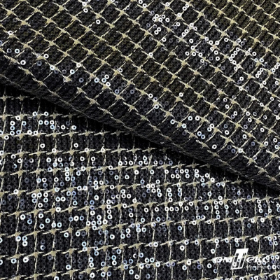 Ткань костюмная с пайетками, 100%полиэстр, 460+/-10 гр/м2, 150см #309 - цв. чёрный - купить в Ярославле. Цена 1 203.93 руб.
