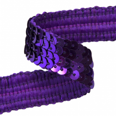 Тесьма с пайетками 12, шир. 20 мм/уп. 25+/-1 м, цвет фиолет - купить в Ярославле. Цена: 778.19 руб.