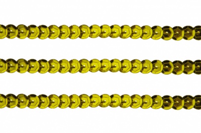 Пайетки "ОмТекс" на нитях, SILVER-BASE, 6 мм С / упак.73+/-1м, цв. 7 - св.золото - купить в Ярославле. Цена: 468.37 руб.