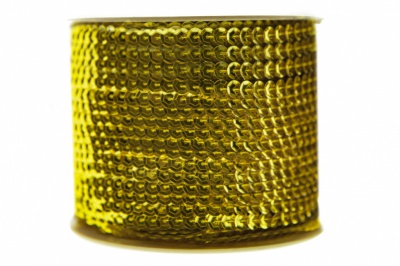 Пайетки "ОмТекс" на нитях, SILVER-BASE, 6 мм С / упак.73+/-1м, цв. 7 - св.золото - купить в Ярославле. Цена: 468.37 руб.