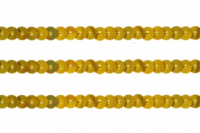 Пайетки "ОмТекс" на нитях, SILVER SHINING, 6 мм F / упак.91+/-1м, цв. 48 - золото - купить в Ярославле. Цена: 356.19 руб.