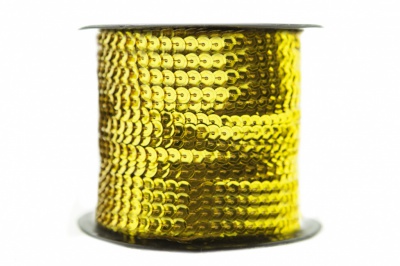 Пайетки "ОмТекс" на нитях, SILVER-BASE, 6 мм С / упак.73+/-1м, цв. А-1 - т.золото - купить в Ярославле. Цена: 468.37 руб.